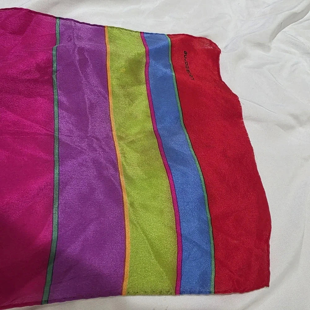 Vintage Liz Claiborne‎ Silk Scarf Colorblock 90S Retro Bold Luxury